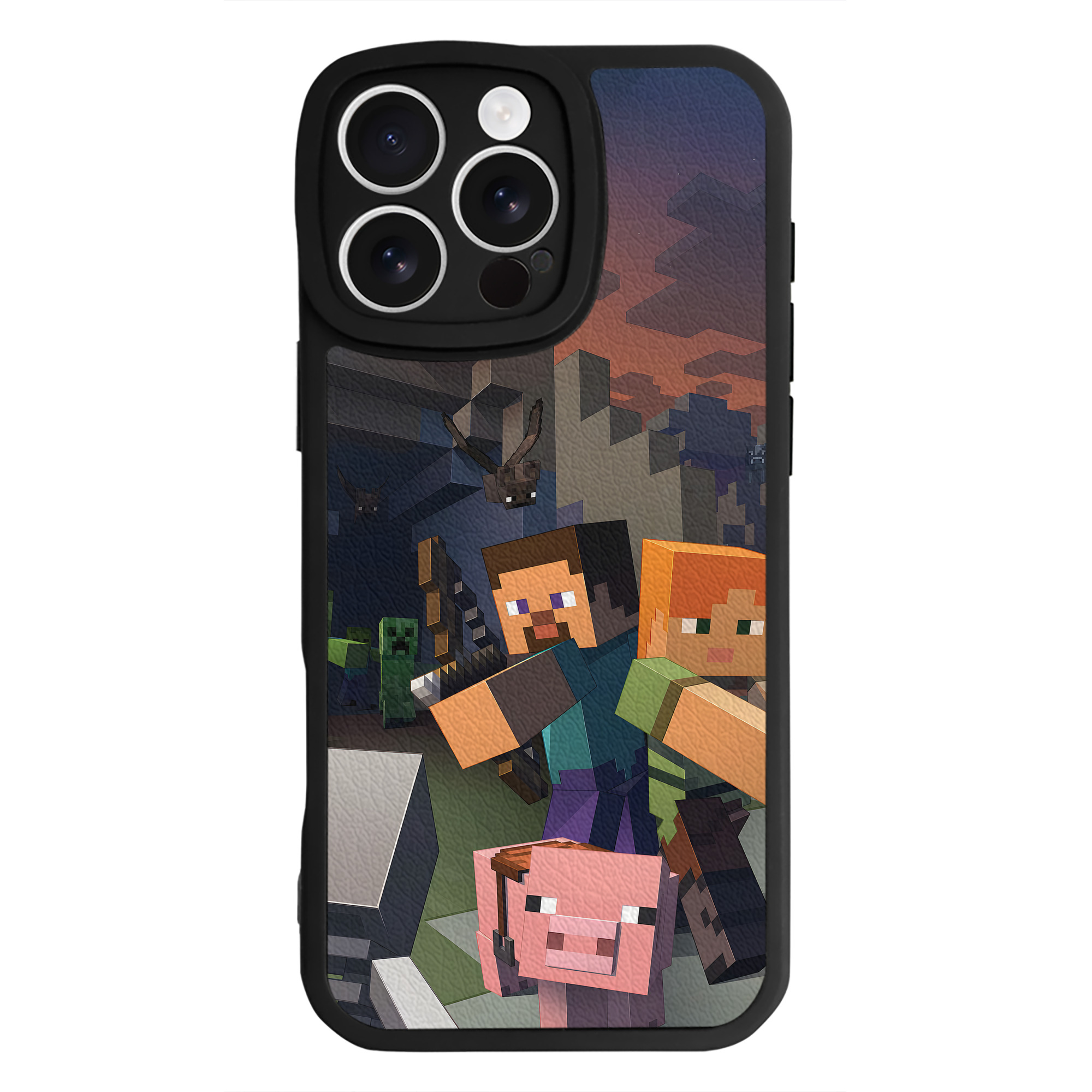 （画像用） マインクラフト ブロックの世界 Minecraft MC Block world 【iPhone 16シリーズ対応】シリコンスマホケース（レザー調） 材質：シリコン